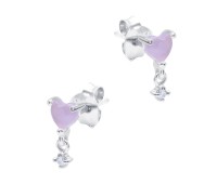 Pink Heart with Hanging CZ Silver Stud Earring STS-6267